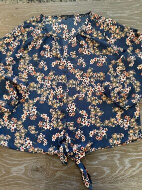 Womens Stitch Fix Beacon blue floral Casiya tie front blouse shirt top size XL